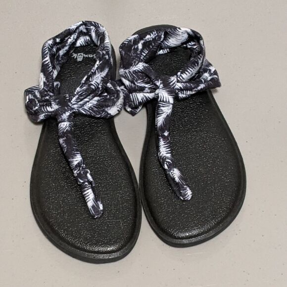 Sanuk Sling Ella Yoga Sandal flip flop black & white 9 US - Picture 6 of 7